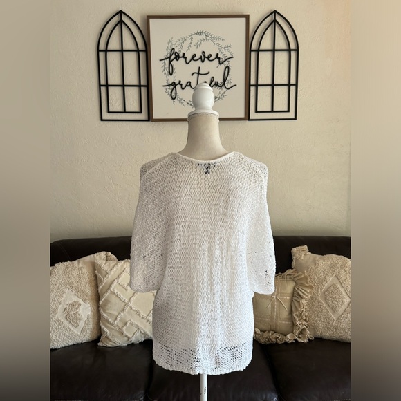 EILEEN FISHER Bateau-neck Top Cap-sleeve Sweater In White Size S Classic Casual - Picture 11 of 16